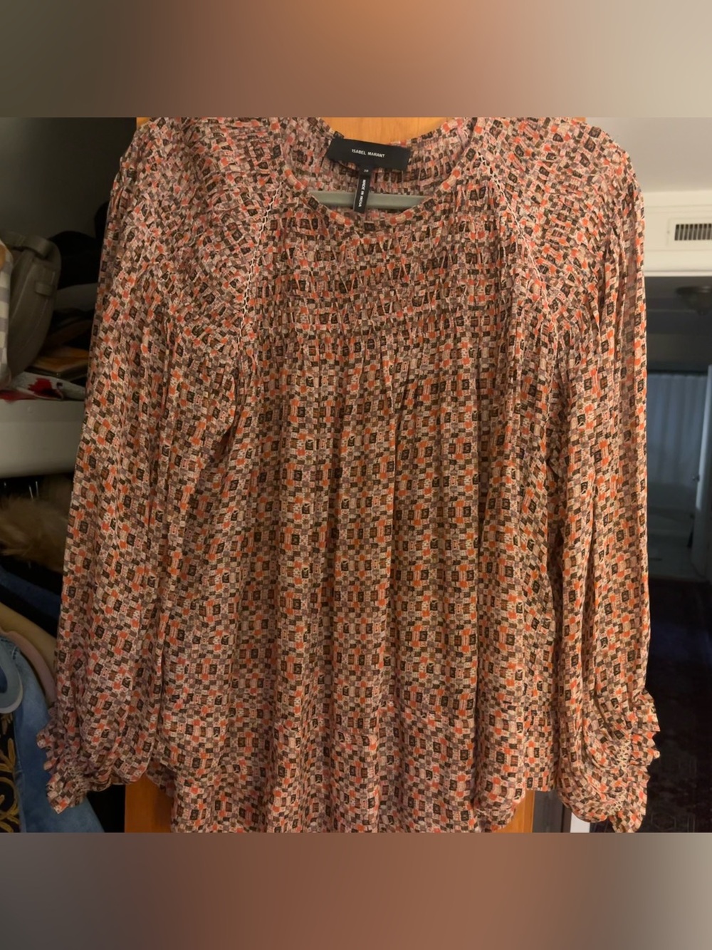 Isabel Marant Silk Multi-Color Geometric Print Blouse 38